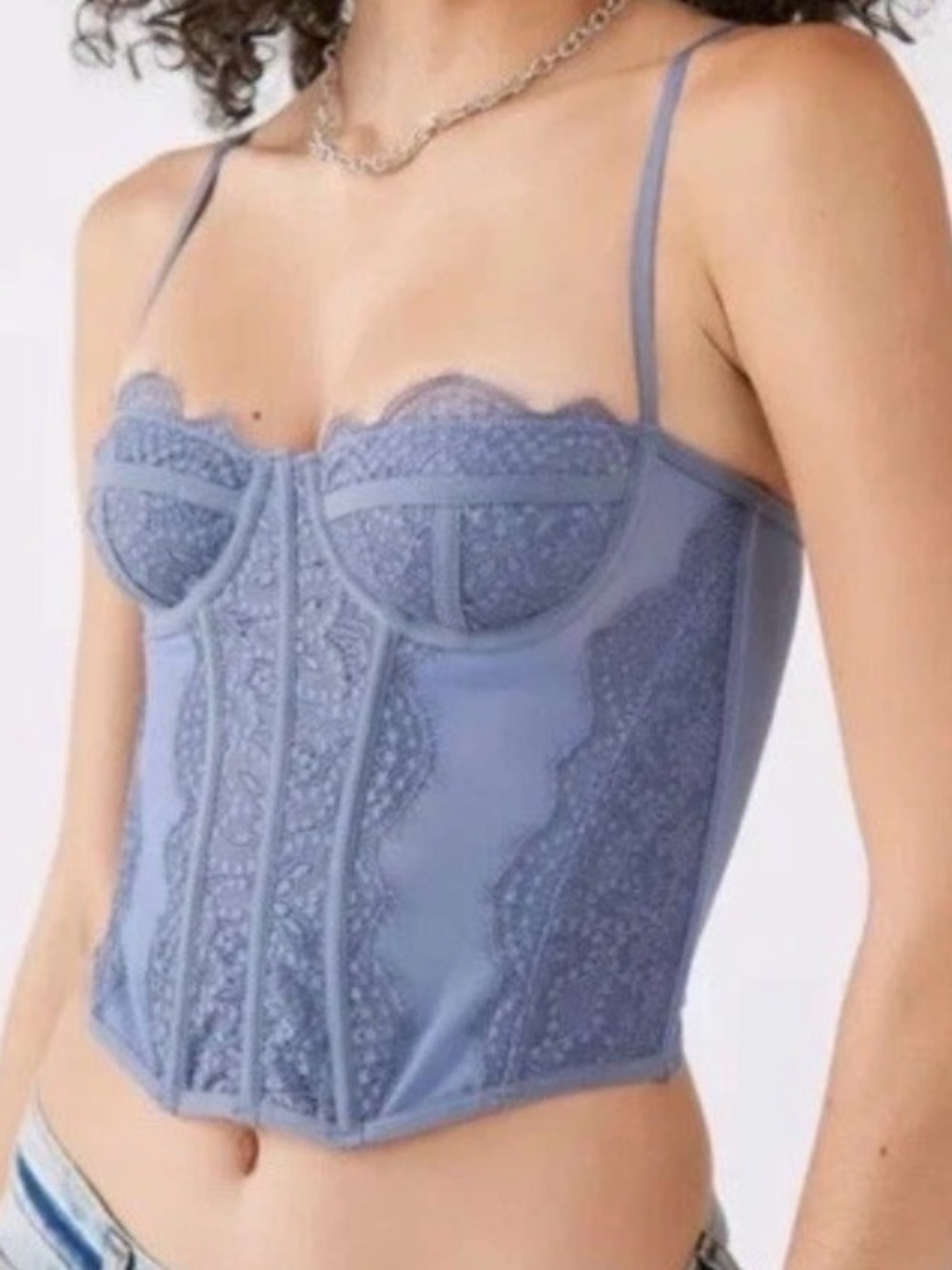 Out from Under Urban Outfitters Modern Love Corset Top Lacy Sz Small Slate Blue